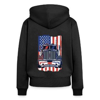 Truck American Flag Trucker Truckie Legends Truck - Women's Premium Organic Zip Hoodie - black - Back - Julia (174cm)