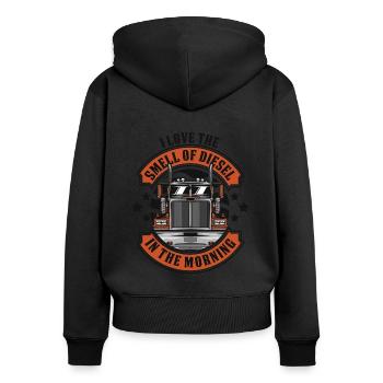 Ich liebe den Geruch von Diesel im morgendlichen Trucker - Frauen Premium Bio Zip Hoodie - Schwarz - Hinten - Julia (174cm)