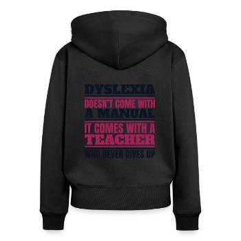 La dyslexie ne s’accompagne pas d’une apraxie manuelle - Sweat à capuche zippé Premium bio Femme - noir - Dos - Julia (174cm)