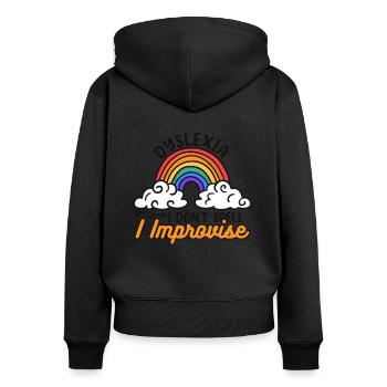 Ich buchstabiere nicht Ich improvisiere Apraxie Legasthenie - Frauen Premium Bio Zip Hoodie - Schwarz - Hinten - Julia (174cm)