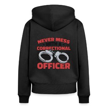 Ne plaisantez jamais avec un agent correctionnel - Sweat à capuche zippé Premium bio Femme - noir - Dos - Julia (174cm)