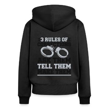 3 Regeln des Strafvollzugs Korrekturen durch Polizeibeamte - Frauen Premium Bio Zip Hoodie - Schwarz - Hinten - Julia (174cm)
