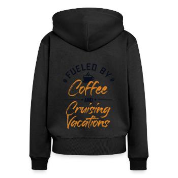 Angetrieben von Kaffee und Kreuzfahrt Kreuzfahrt - Frauen Premium Bio Zip Hoodie - Schwarz - Hinten - Julia (174cm)