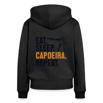 Manger Dormir Capoeira Répéter Ginga Capoeirista Danse - Sweat à capuche zippé Premium bio Femme - noir - Dos - Julia (174cm)