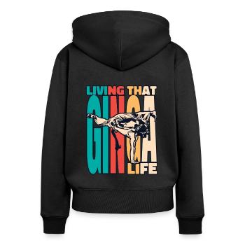 Vivre cette vie ginga Ginga Capoeirista Danse - Sweat à capuche zippé Premium bio Femme - noir - Dos - Julia (174cm)