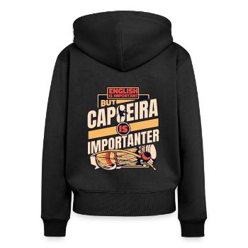 L’éducation est importante, mais la capoeira l’est - Sweat à capuche zippé Premium bio Femme - noir - Dos - Julia (174cm)