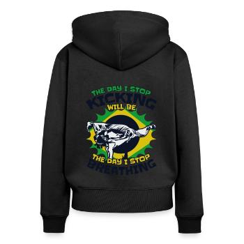 Der Tag, an dem ich aufhöre, den Ginga Capoeirista Tanz zu kicken - Frauen Premium Bio Zip Hoodie - Schwarz - Hinten - Julia (174cm)