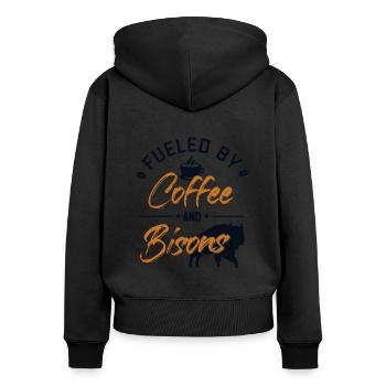 Fueled by Coffee and Bisons Buffalo Bovinae Lover - Women's Premium Organic Zip Hoodie - black - Back - Julia (174cm)