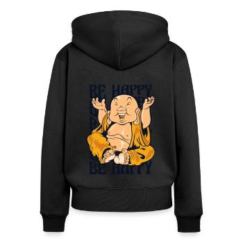 Be Happy Buddhist Symbol Statue Priest Buddhism - Women's Premium Organic Zip Hoodie - black - Back - Julia (174cm)
