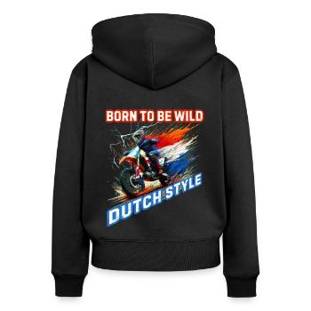 Vêtements de moto résistants avec drapeau néerlandais - Sweat à capuche zippé Premium bio Femme - noir - Dos - Julia (174cm)