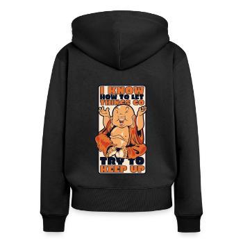 Ich weiß, wie man die Dinge laufen lässt Buddhistisches Symbol - Frauen Premium Bio Zip Hoodie - Schwarz - Hinten - Julia (174cm)