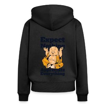 Ne rien attendre Symbole Apprécier tout - Sweat à capuche zippé Premium bio Femme - noir - Dos - Julia (174cm)