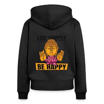 Live Simply Be Happy Buddhist Statue Symbol - Women's Premium Organic Zip Hoodie - black - Back - Julia (174cm)