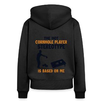 Das Klischee des Cornhole-Spielers basiert auf Me Bean - Frauen Premium Bio Zip Hoodie - Schwarz - Hinten - Julia (174cm)