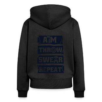 Objectif lancer jurer répéter hache jeu de lancer hache - Sweat à capuche zippé Premium bio Femme - noir - Dos - Julia (174cm)