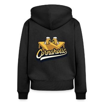 Cornaholic Spielbretter Sitzsack Professional - Frauen Premium Bio Zip Hoodie - Schwarz - Hinten - Julia (174cm)