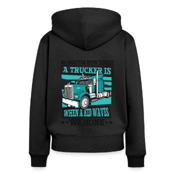 Quand un gamin fait signe de la main, nous klaxonnons Trucker Legends Lover - Sweat à capuche zippé Premium bio Femme - noir - Dos - Julia (174cm)