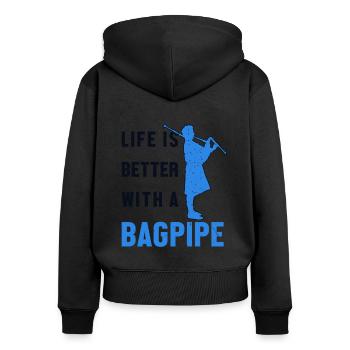 La vie est meilleure avec un joueur de cornemuse - Sweat à capuche zippé Premium bio Femme - noir - Dos - Julia (174cm)