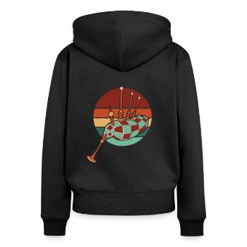 Retro Dudelsack Unterricht Blasrohr Great Highland - Frauen Premium Bio Zip Hoodie - Schwarz - Hinten - Julia (174cm)