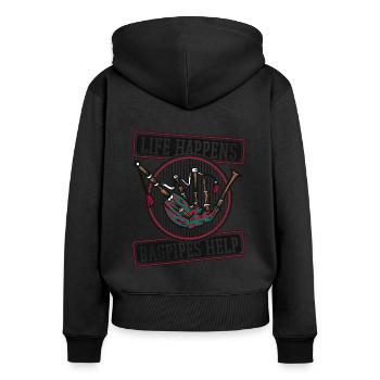 Life Happens Bagpipes Help Bagpipe Lessons - Women's Premium Organic Zip Hoodie - black - Back - Julia (174cm)