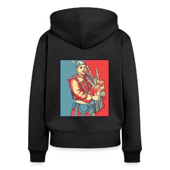 Dudelsackspieler Portrait Great Highland Dudelsack Unterricht - Frauen Premium Bio Zip Hoodie - Schwarz - Hinten - Julia (174cm)