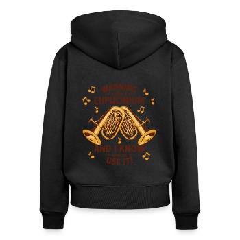 Avertissement J’ai un euphoniste d’instrument euphonium - Sweat à capuche zippé Premium bio Femme - noir - Dos - Julia (174cm)