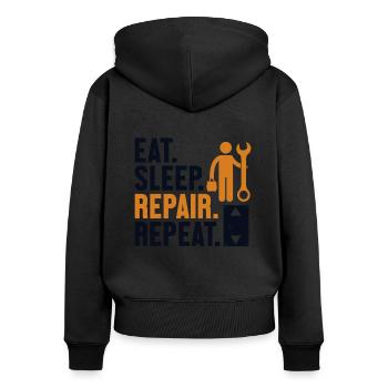 Essen Schlaf Reparieren Wiederholen Inspektor Reparieren Aufzug - Frauen Premium Bio Zip Hoodie - Schwarz - Hinten - Julia (174cm)