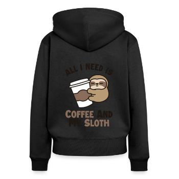 Coffee and my Sloth Pilosa Folivora - Women's Premium Organic Zip Hoodie - black - Back - Julia (174cm)