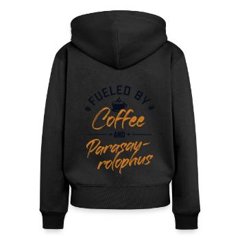 Angetrieben von Kaffee und Parasaurolophus Lover - Frauen Premium Bio Zip Hoodie - Schwarz - Hinten - Julia (174cm)