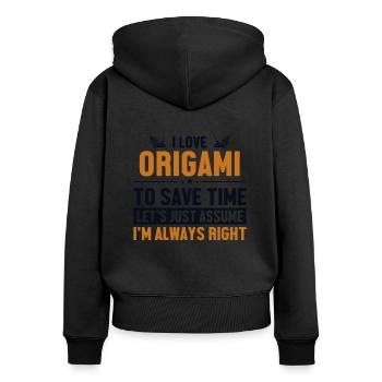 Origami Let's Assume I'm Right Folding Owl Master - Women's Premium Organic Zip Hoodie - black - Back - Julia (174cm)