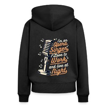 J’aime travailler et vivre la nuit Chanteur Amoureux - Sweat à capuche zippé Premium bio Femme - noir - Dos - Julia (174cm)