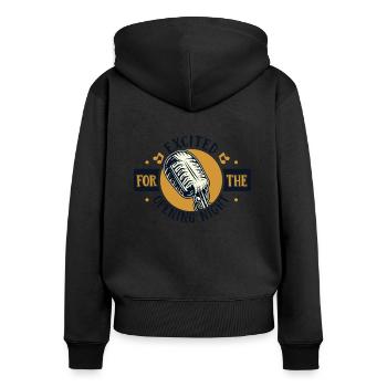Gespannt auf die Premiere Opera House Lover - Frauen Premium Bio Zip Hoodie - Schwarz - Hinten - Julia (174cm)