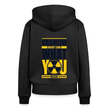 L’uranium ne se soucie pas de ce que vous croyez nucléaire - Sweat à capuche zippé Premium bio Femme - noir - Dos - Julia (174cm)