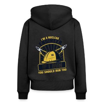 Wenn ich laufe, solltest du auch laufen Uranenergie - Frauen Premium Bio Zip Hoodie - Schwarz - Hinten - Julia (174cm)