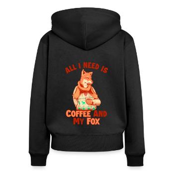 Kaffee und mein Fuchs Caninae Rotfuchs Canidae Fuchs - Frauen Premium Bio Zip Hoodie - Schwarz - Hinten - Julia (174cm)