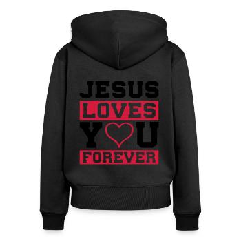 Jesus liebt dich herz - Frauen Premium Bio Zip Hoodie - Schwarz - Hinten - Julia (174cm)