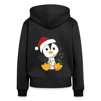 Manchots Noël neige hiver animaux pingouins - Sweat à capuche zippé Premium bio Femme - noir - Dos - Julia (174cm)