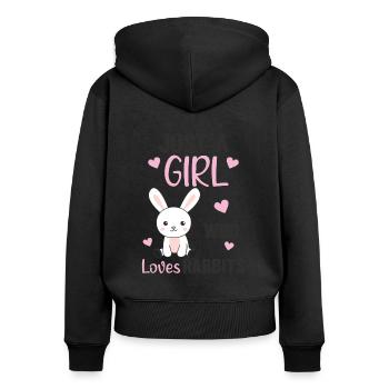 Juste une fille qui aime le lièvre - lapin mignon - Sweat à capuche zippé Premium bio Femme - noir - Dos - Julia (174cm)