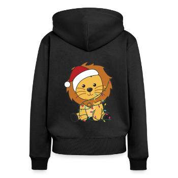Lion Noël Neige Animaux d’hiver Lions - Sweat à capuche zippé Premium bio Femme - noir - Dos - Julia (174cm)