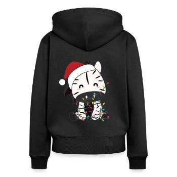 zebra Christmas zebras winter animals - Women's Premium Organic Zip Hoodie - black - Back - Julia (174cm)