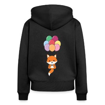 Le renard vole vers le haut avec des ballons colorés - Sweat à capuche zippé Premium bio Femme - noir - Dos - Julia (174cm)