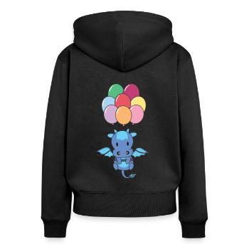 Dragon vole vers le haut avec des ballons colorés - Sweat à capuche zippé Premium bio Femme - noir - Dos - Julia (174cm)