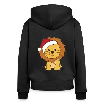 Lion Noël Neige Animaux d’hiver Lions - Sweat à capuche zippé Premium bio Femme - noir - Dos - Julia (174cm)