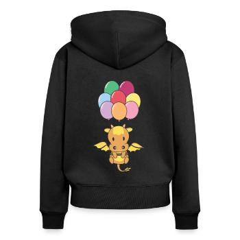 Dragon flies upwards with colorful balloons - Women's Premium Organic Zip Hoodie - black - Back - Julia (174cm)