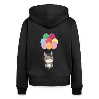 L’âne vole vers le haut avec des ballons colorés - Sweat à capuche zippé Premium bio Femme - noir - Dos - Julia (174cm)
