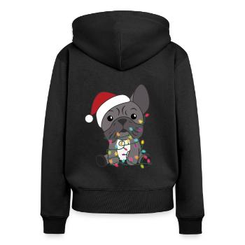 Français Bulldog Noël Neige Animaux d’hiver - Sweat à capuche zippé Premium bio Femme - noir - Dos - Julia (174cm)