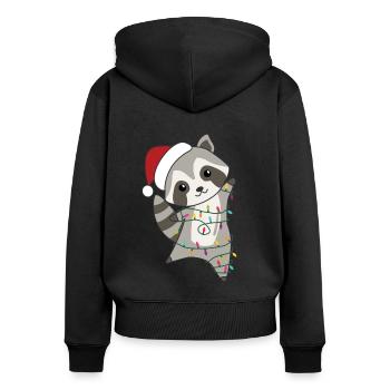 Raton laveur Noël Neige Hiver Ratons laveurs - Sweat à capuche zippé Premium bio Femme - noir - Dos - Julia (174cm)