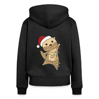 Loutre Noël Neige Animaux d’hiver Loutre - Sweat à capuche zippé Premium bio Femme - noir - Dos - Julia (174cm)
