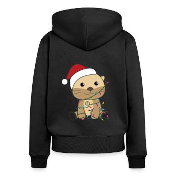 Loutre Noël Neige Animaux d’hiver Loutre - Sweat à capuche zippé Premium bio Femme - noir - Dos - Julia (174cm)