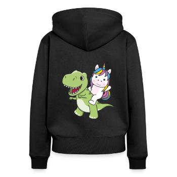 Einhorn reitet auf Trex süßer Dino mit Einhörnern - Frauen Premium Bio Zip Hoodie - Schwarz - Hinten - Julia (174cm)
